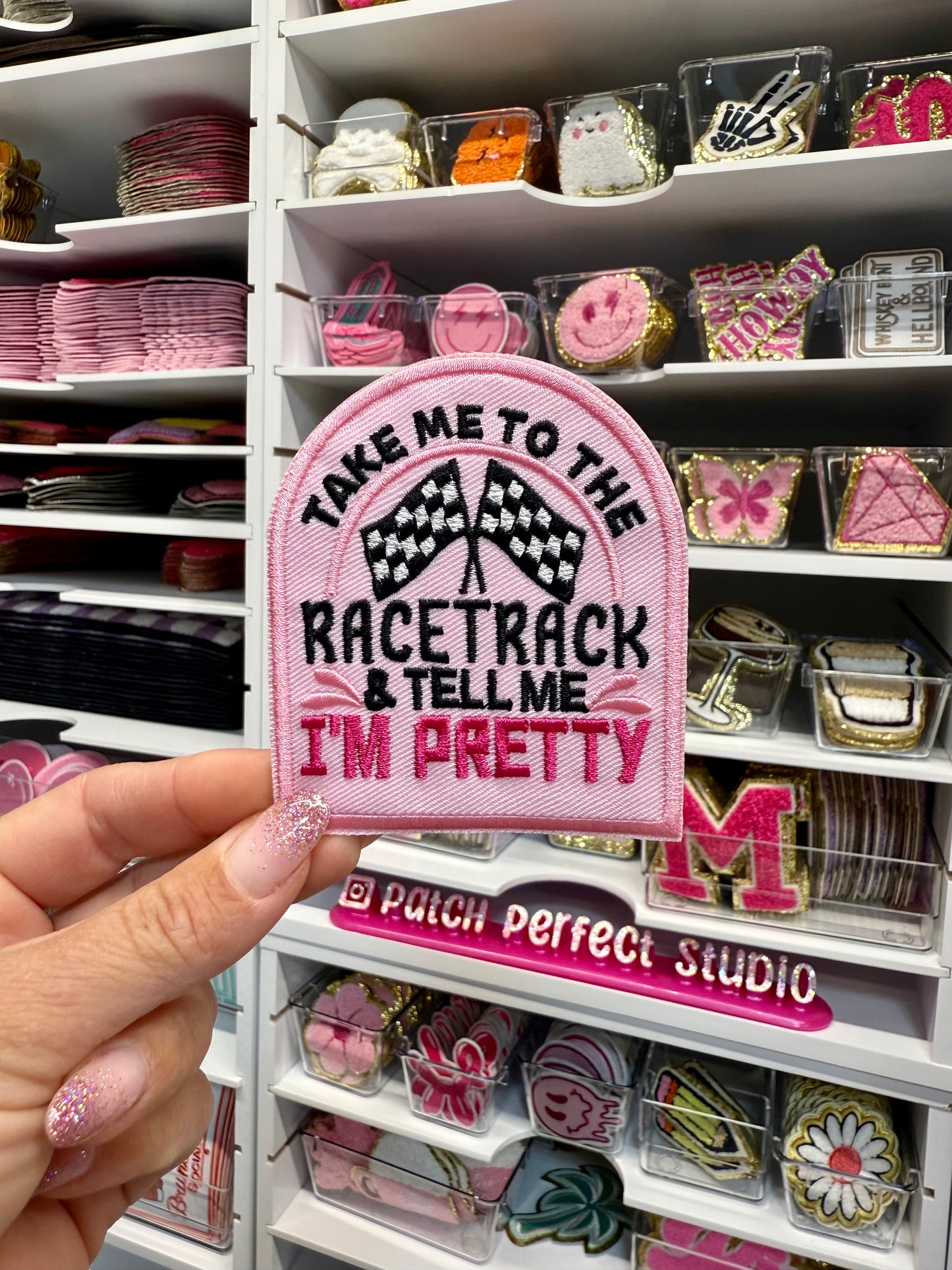 Take Me To The Racetrack Iron On Patch