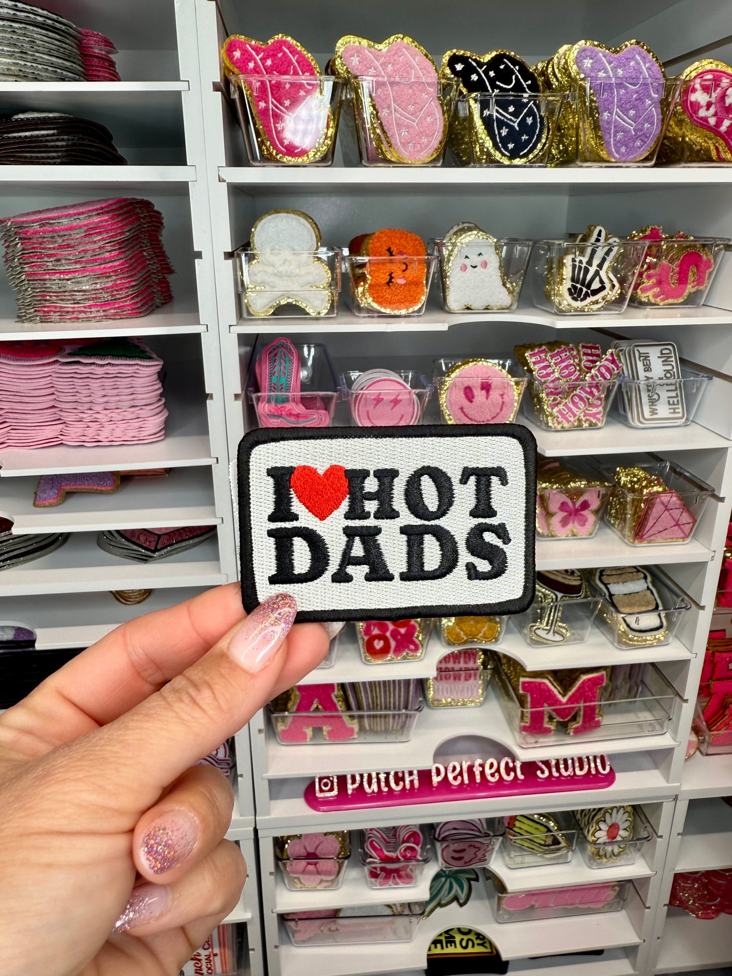 I Love Hot Dads Iron On Patch