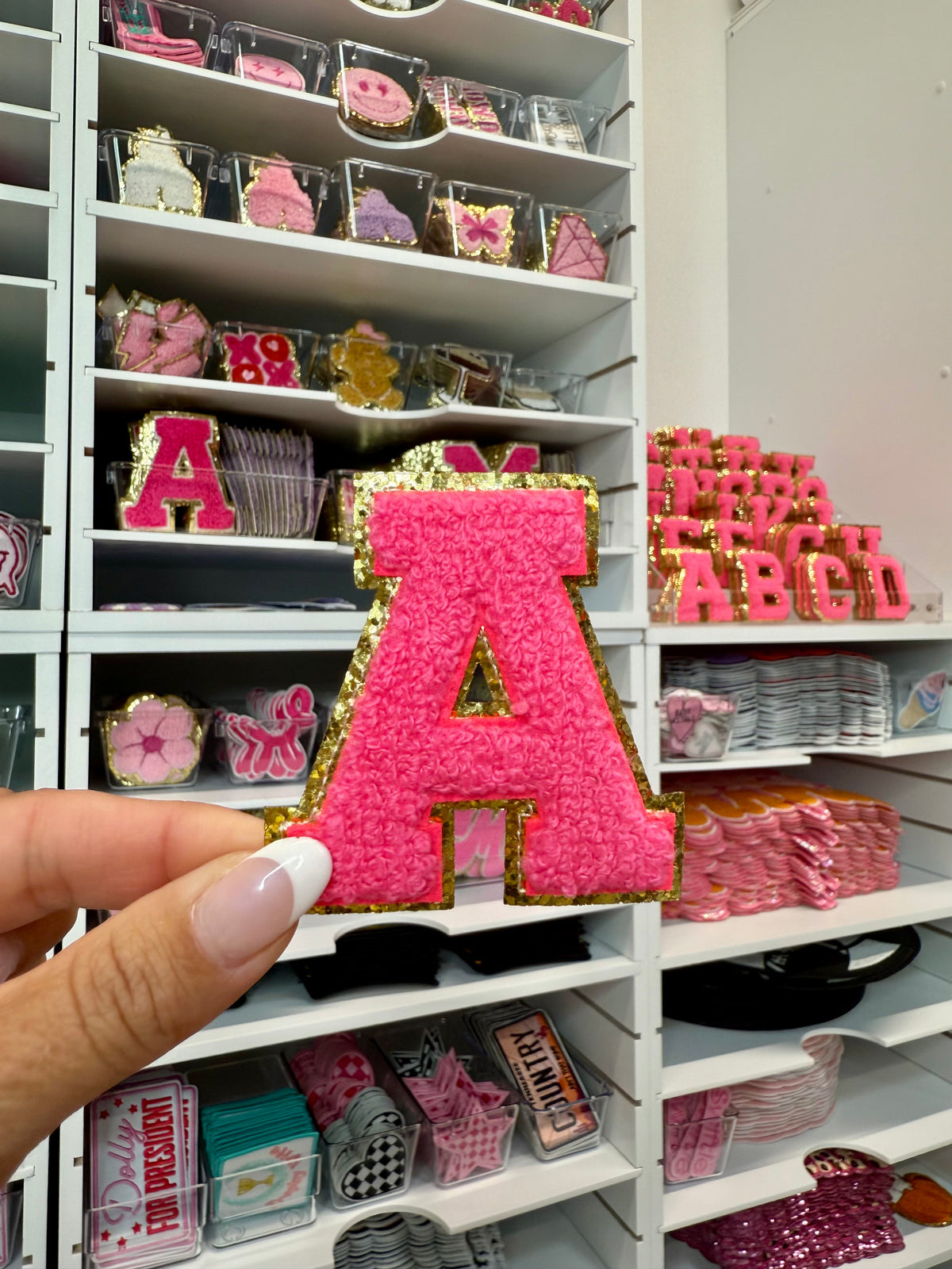 Hot Pink Chenille Letter Patches